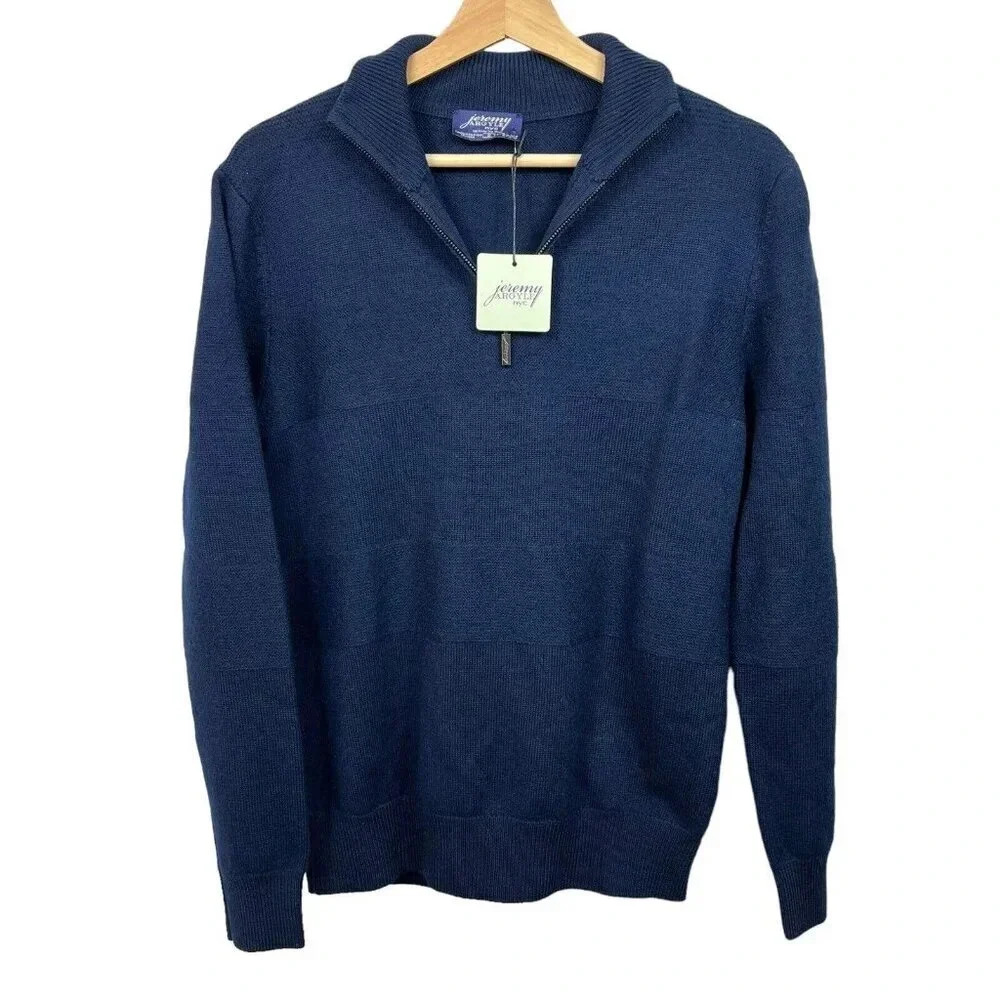 JEREMY ARGYLE 1/4 Zip Textured Sweater Navy Merino Wool Mens Sz S Stitch Fix NWT